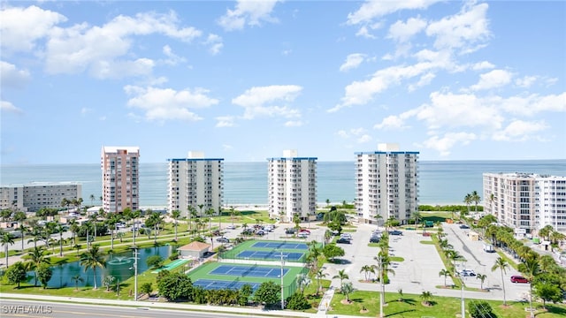 aerial view featuring a water view