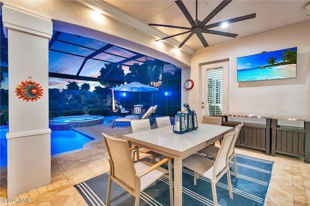 dining area with ceiling fan