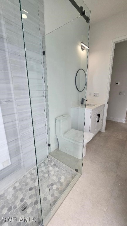 bathroom with walk in shower and vanity