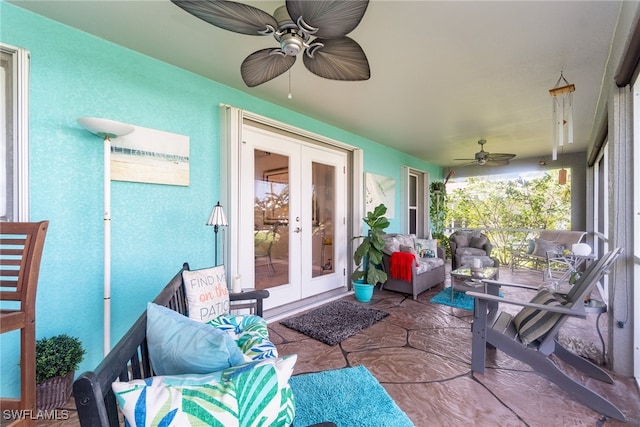 view of patio / terrace featuring french doors and ceiling fan