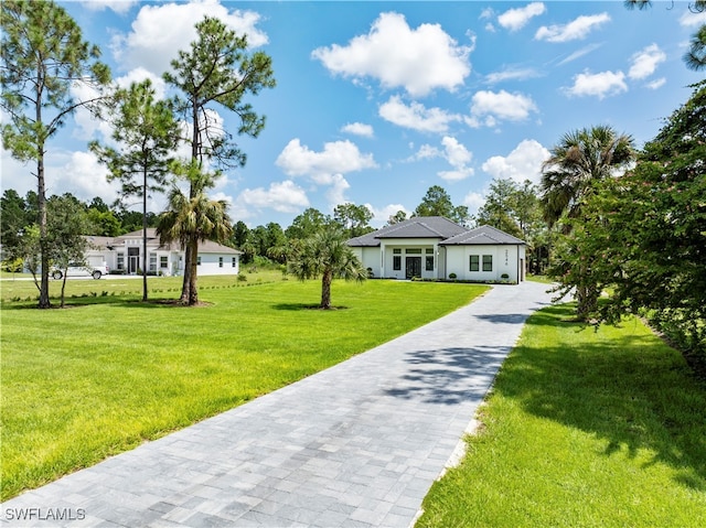 ranch-style house with a front lawn