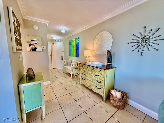 bathroom featuring tile patterned flooring and ornamental molding