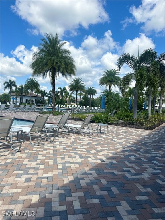 view of swimming pool with a patio