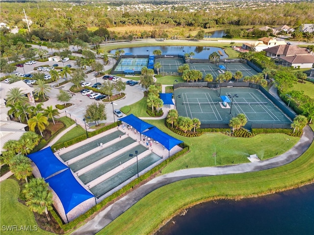 aerial view with a water view