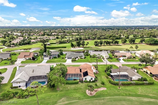 aerial view featuring a residential view and golf course view