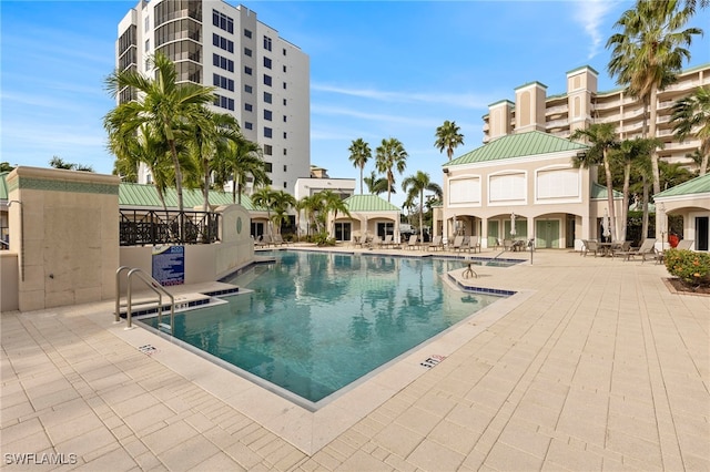 view of swimming pool featuring a patio