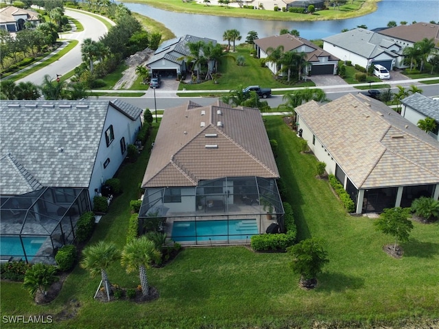 bird's eye view featuring a water view