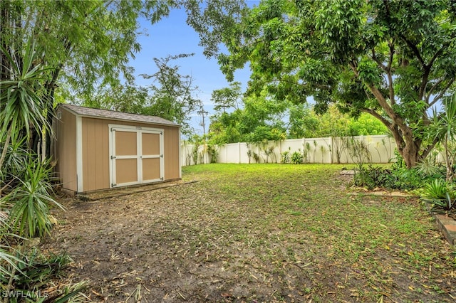 view of yard with a shed