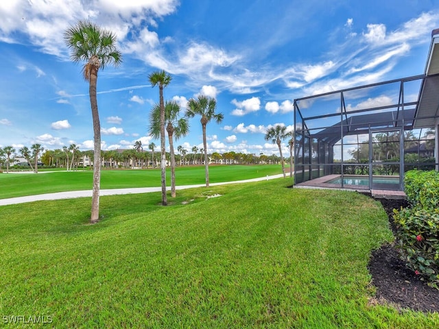 view of yard featuring a lanai