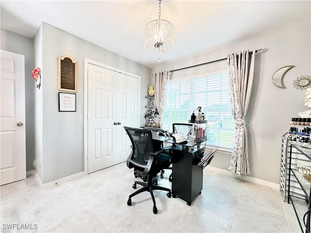 3214 68th St W, Lehigh Acres, FL 33971 - office space featuring baseboards and a chandelier