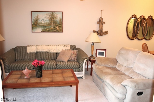 living room featuring light colored carpet