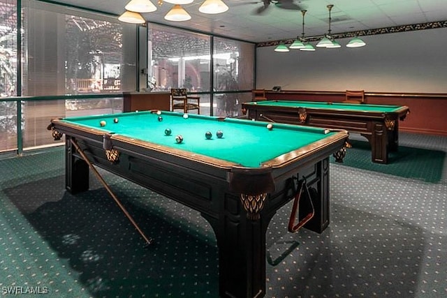 rec room featuring carpet floors and billiards