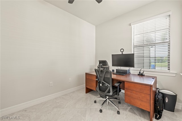 office space with ceiling fan