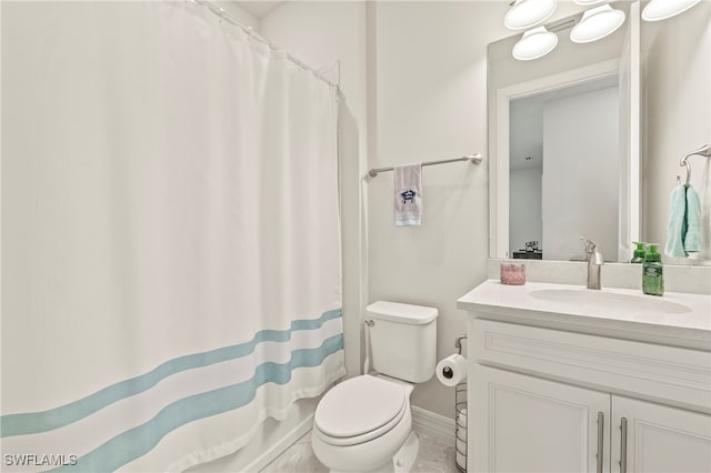 full bathroom with vanity, toilet, and shower / bathtub combination with curtain