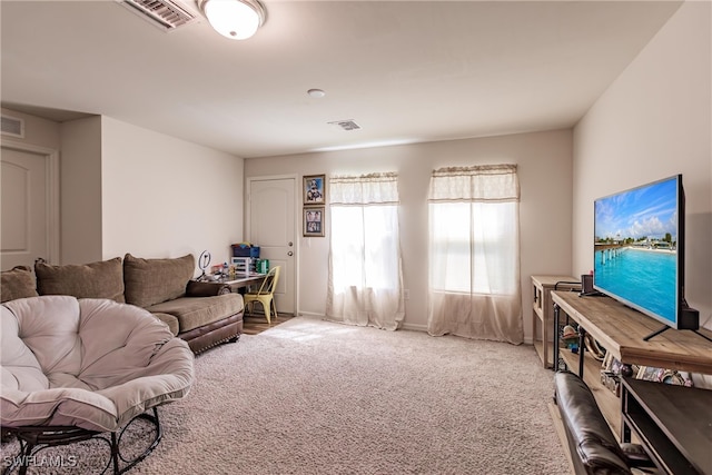 living room featuring carpet