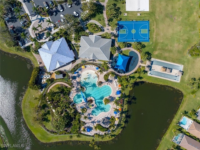 aerial view with a water view