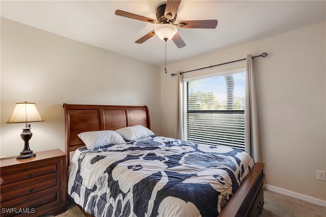 bedroom featuring carpet flooring and ceiling fan