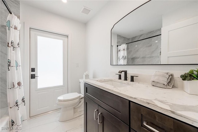 4930 Edith Esplanade, Cape Coral, FL 33904 - full bath featuring vanity, marble look tiles, toilet, and shower / bathtub combination with curtain
