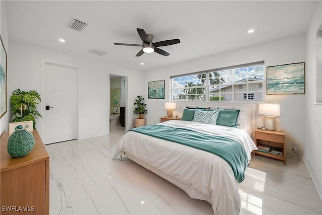 4930 Edith Esplanade, Cape Coral, FL 33904 - bedroom with recessed lighting, ceiling fan, and connected bathroom