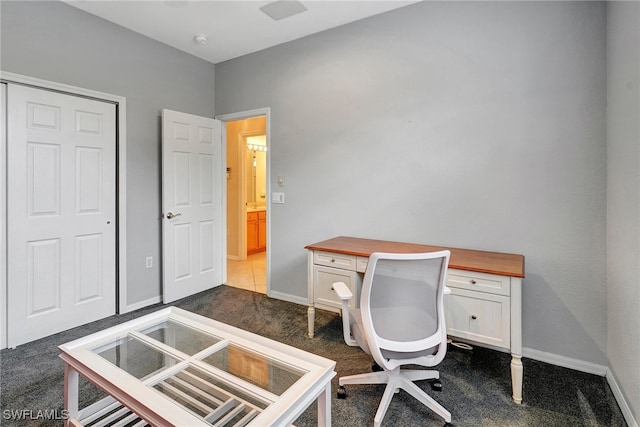 view of carpeted home office