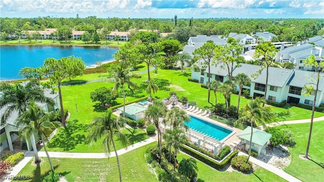 bird's eye view featuring a water view