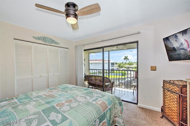 4803 SW Santa Barbara Ct Unit 2, Cape Coral, FL 33914 - carpeted bedroom with access to exterior, ceiling fan, baseboards, and a closet