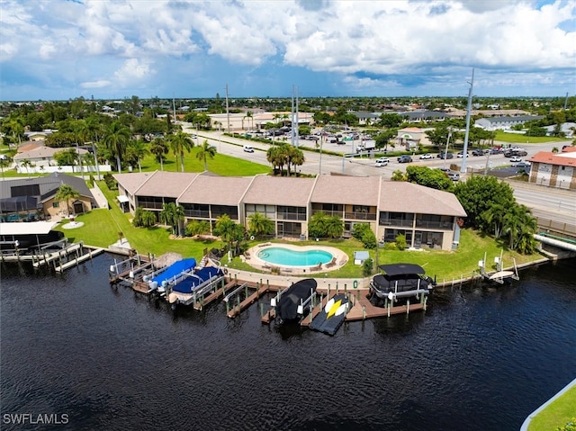 aerial view with a water view