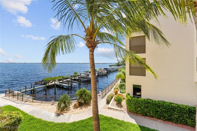 view of water feature featuring a dock