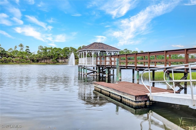 dock area with a water view