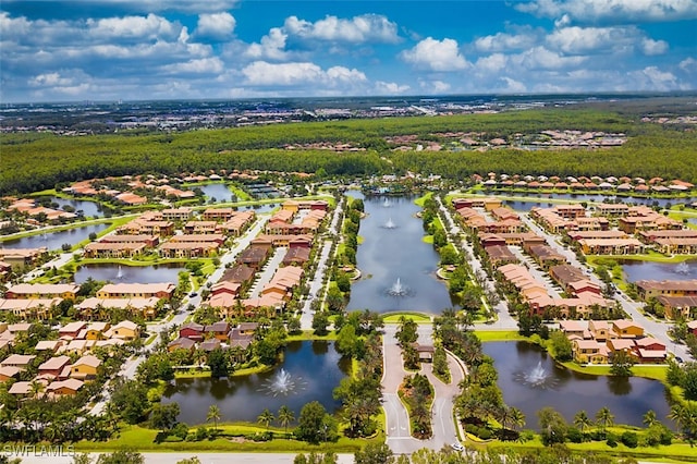 bird's eye view with a water view and a residential view