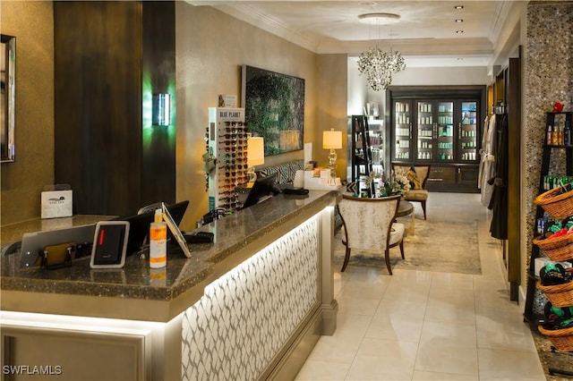 reception area with a chandelier