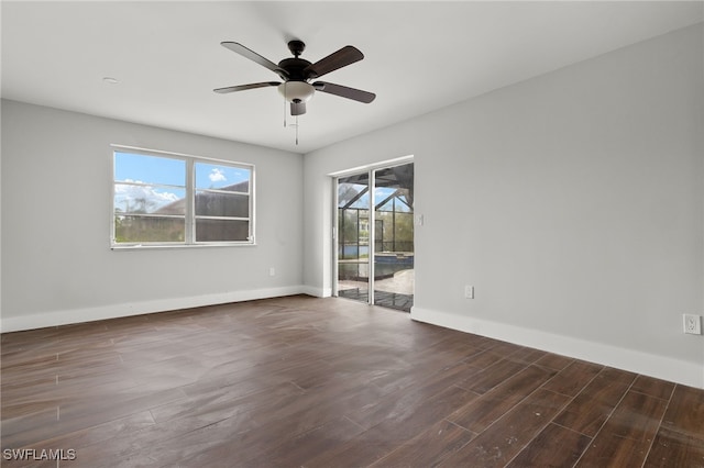 unfurnished room featuring ceiling fan and hardwood / wood-style floors