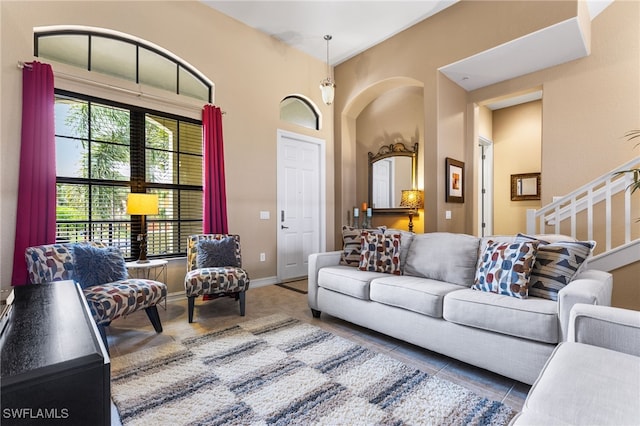 view of tiled living room