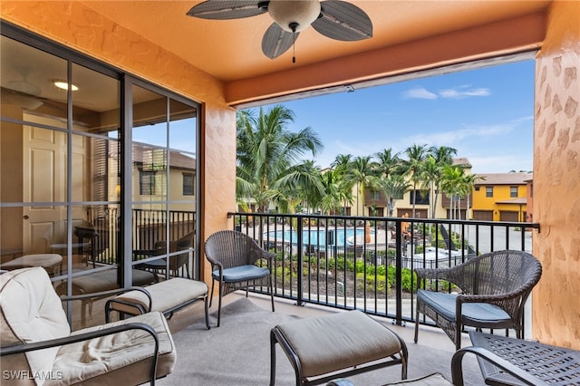 balcony with ceiling fan