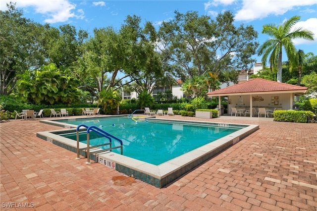 view of pool featuring a patio