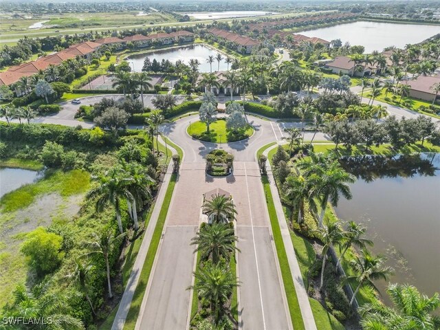 aerial view with a water view