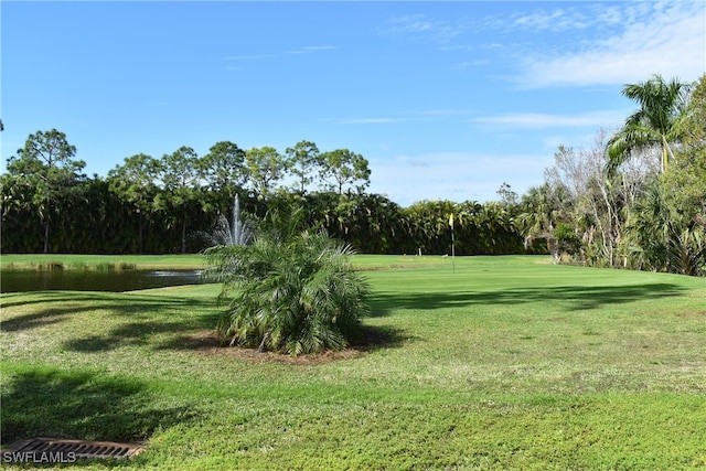 view of home's community featuring a water view and a lawn