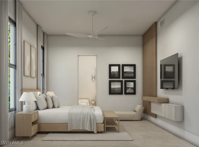 bedroom featuring ceiling fan