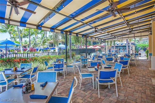 view of patio with a pergola and ceiling fan