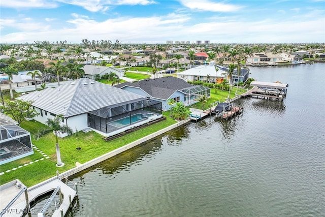 aerial view with a water view