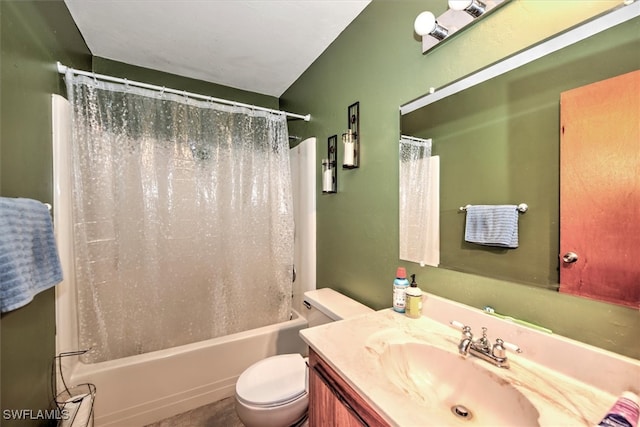 full bathroom with vanity, toilet, and shower / bath combo with shower curtain