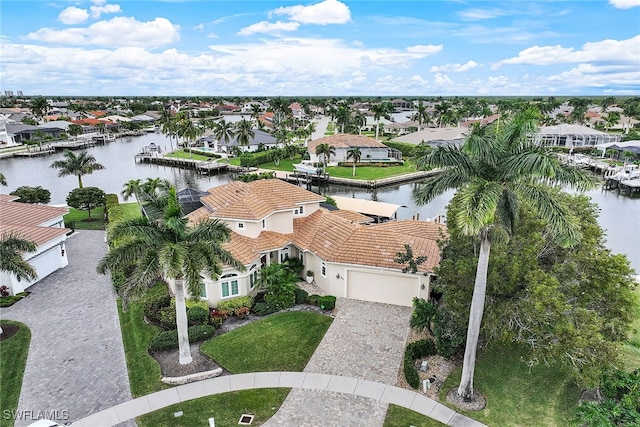 drone / aerial view featuring a water view