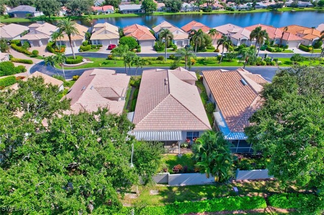 aerial view with a water view