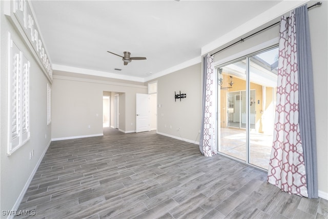 interior space featuring ceiling fan and hardwood / wood-style flooring