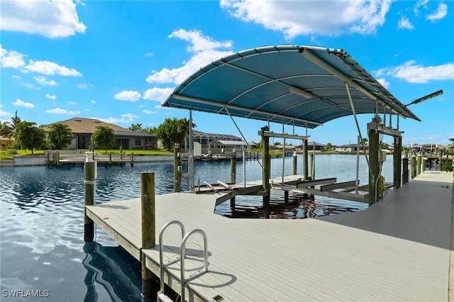 dock area with a water view