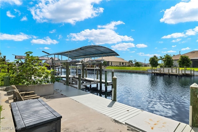 dock area featuring a water view