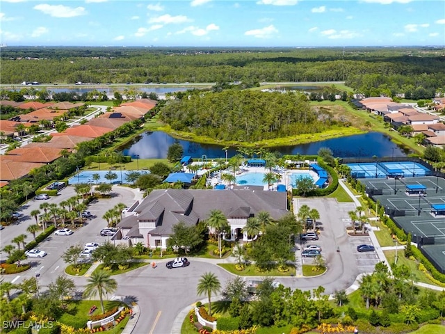 bird's eye view featuring a water view