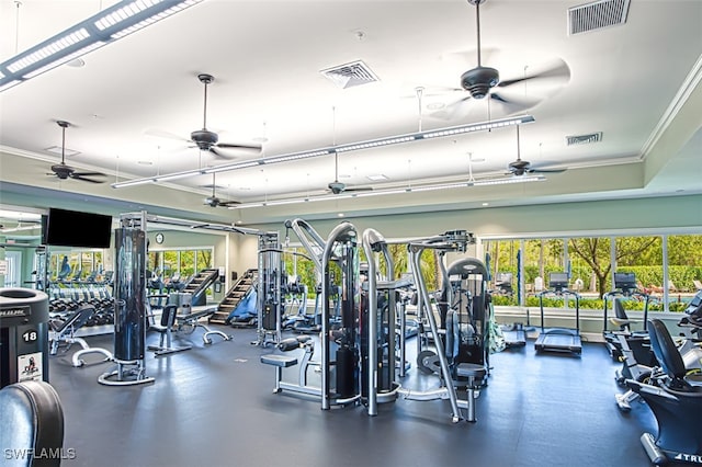 exercise room with crown molding