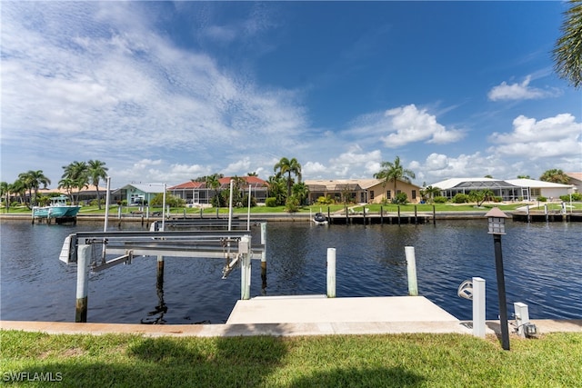 dock area with a water view