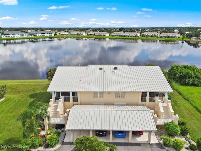 aerial view with a water view